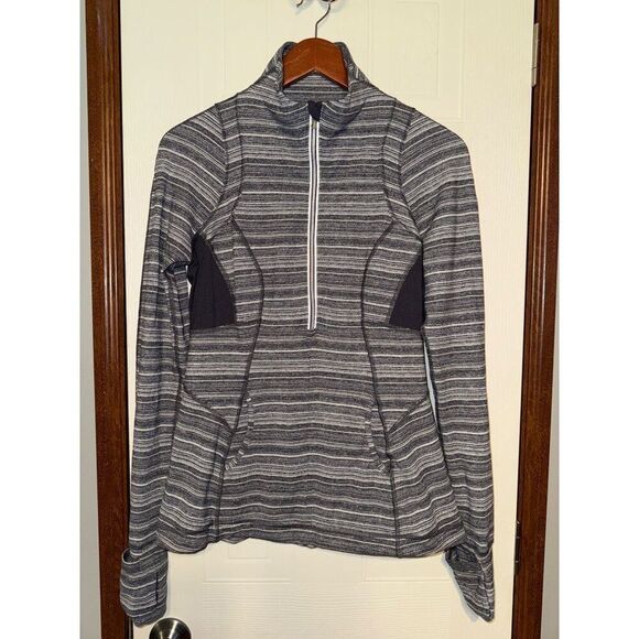Lululemon Women's Rulu Pace Setter Half Zip Pullover Stripe Grey Slate Size 10 - Picture 2 of 14